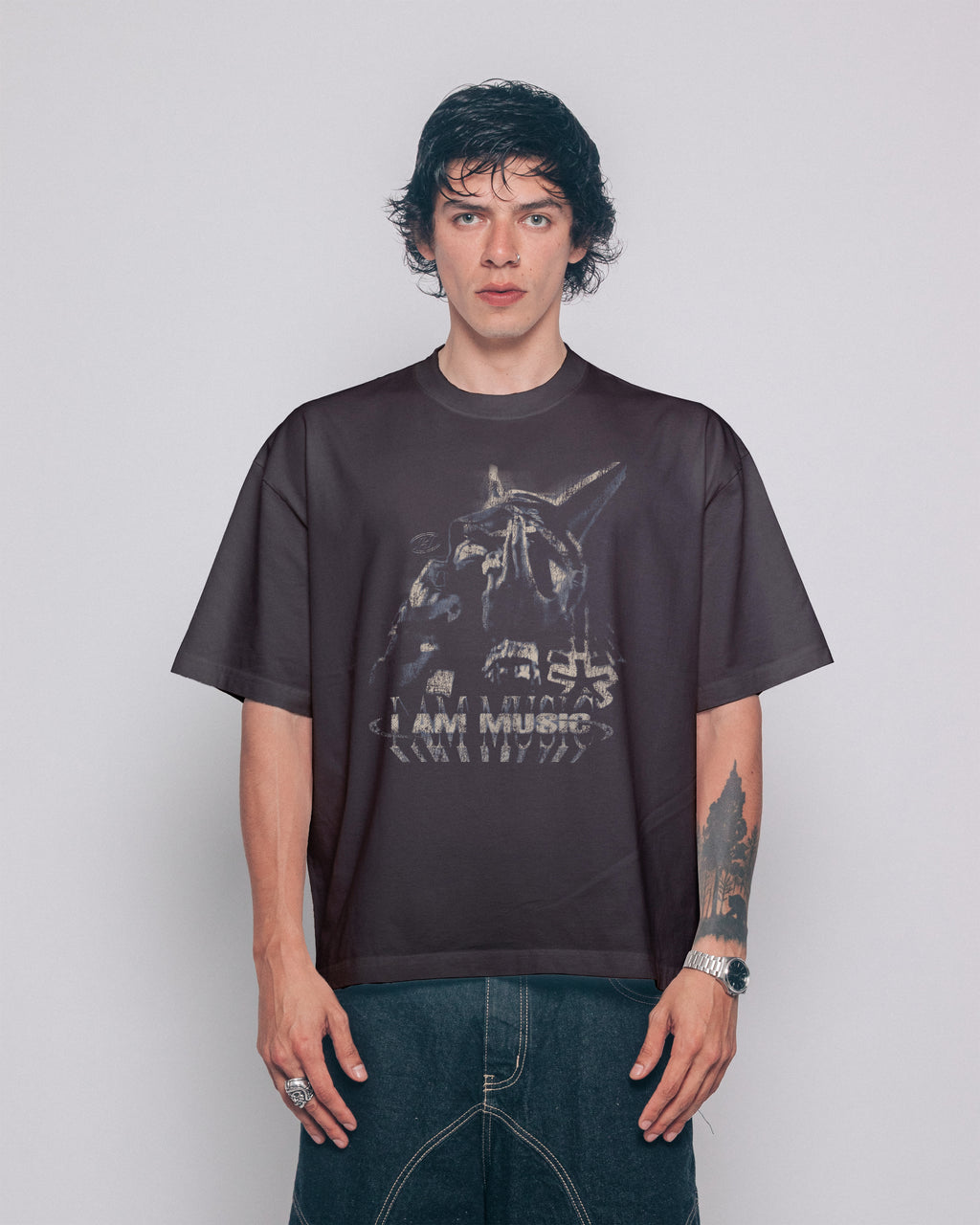 T-SHIRT I AM MUSIC CHARCOL