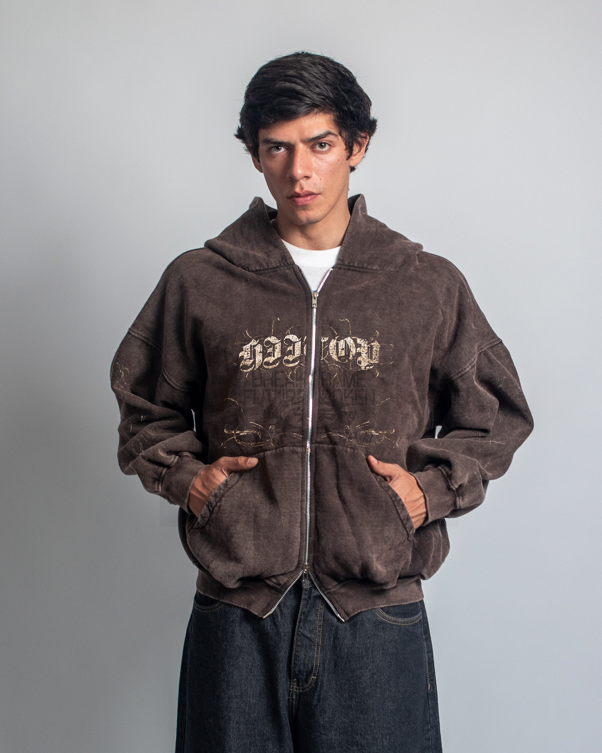 DOBLE ZIP HOODIE BROWN UNDERSTAND