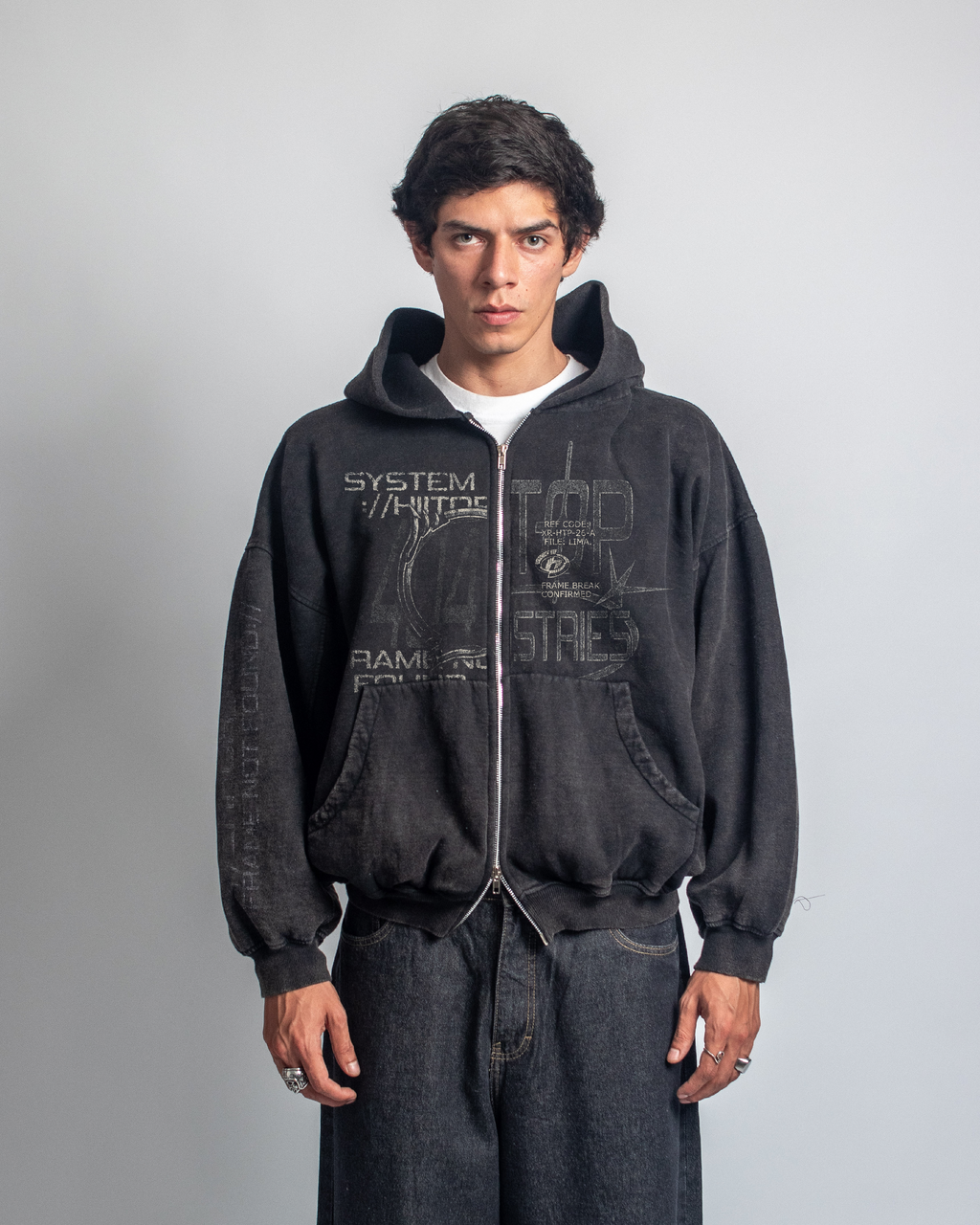 DOBLE ZIP HOODIE BLACK ERROR 404