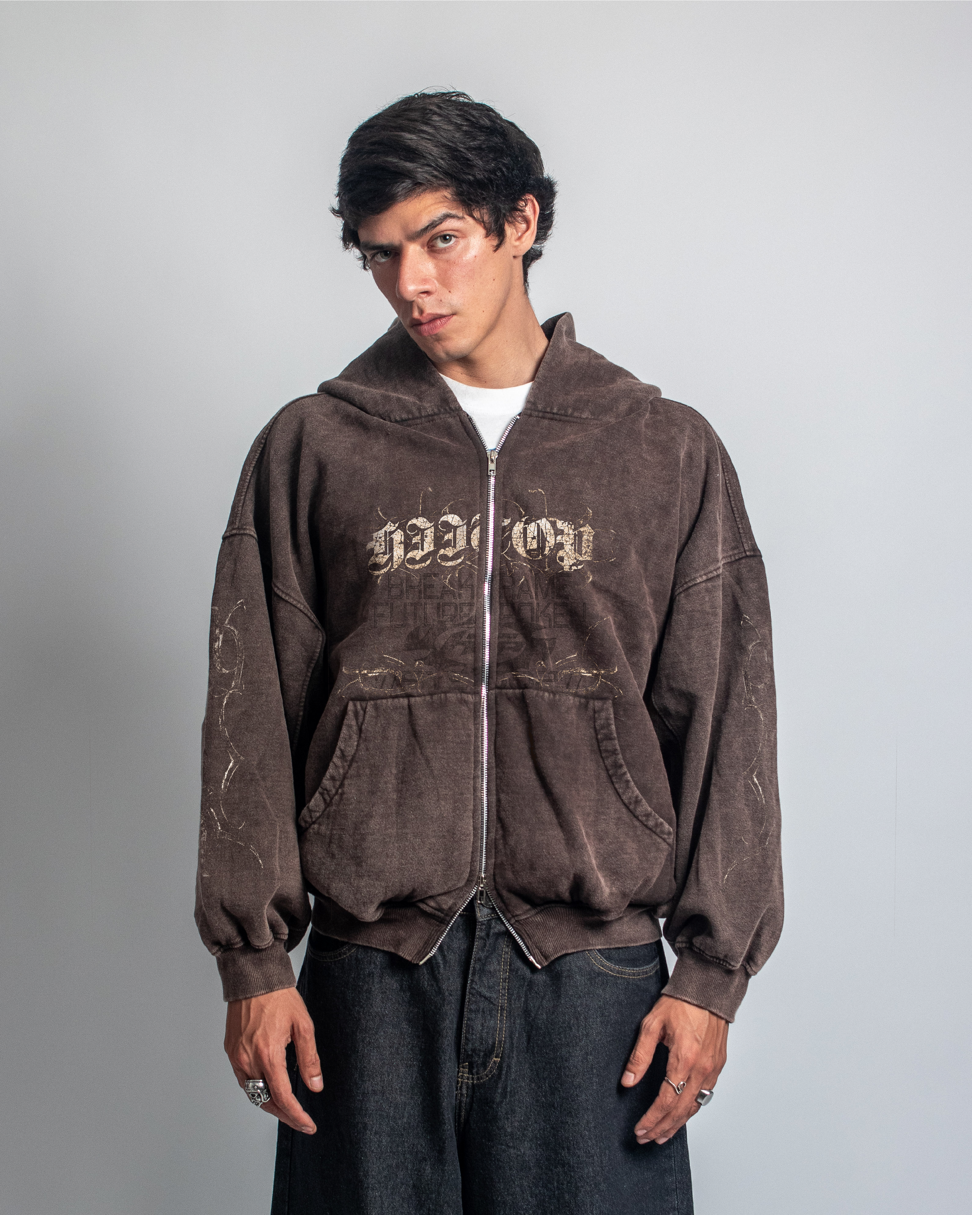 DOBLE ZIP HOODIE BROWN UNDERSTAND